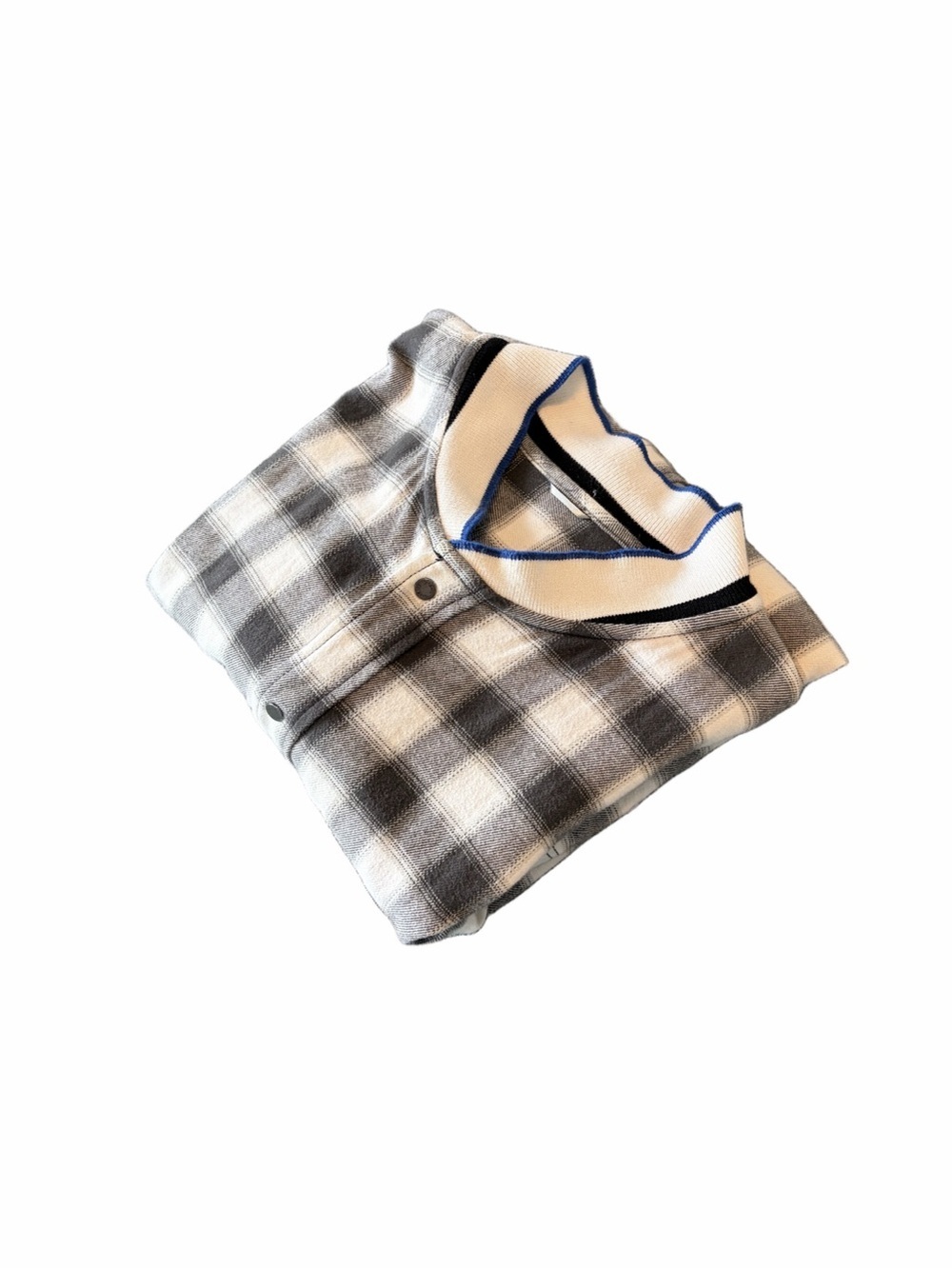 Kit and Ace Plaid Button-Up Shirt with Contrast Collar - Gray & White